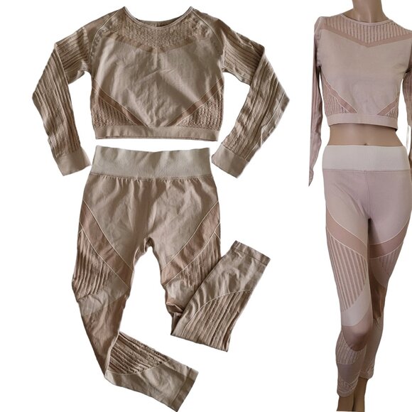 Active Domino Activewear Long Sleeve Crop Top Leggings Set SZ L - Picture 1 of 11